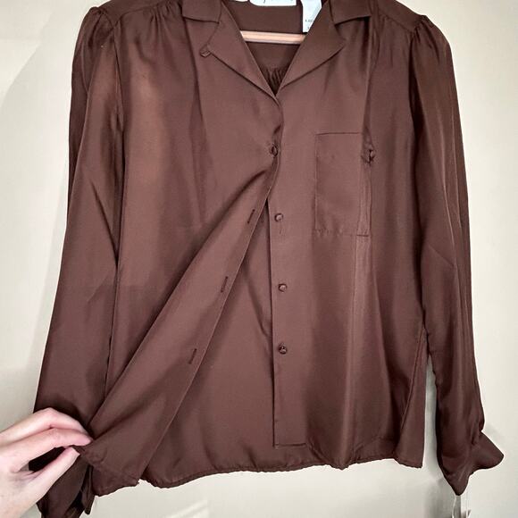 Vintage Lady Manhattan Sheer Brown Blouse NOS Deadstock Sz 10 M - Picture 6 of 13